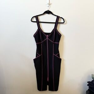 Joseph Ribkoff hot pink colour block zipper front dress